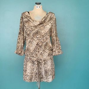 BCBG Snake Print Silk Womens Romper Short Jumpsuit